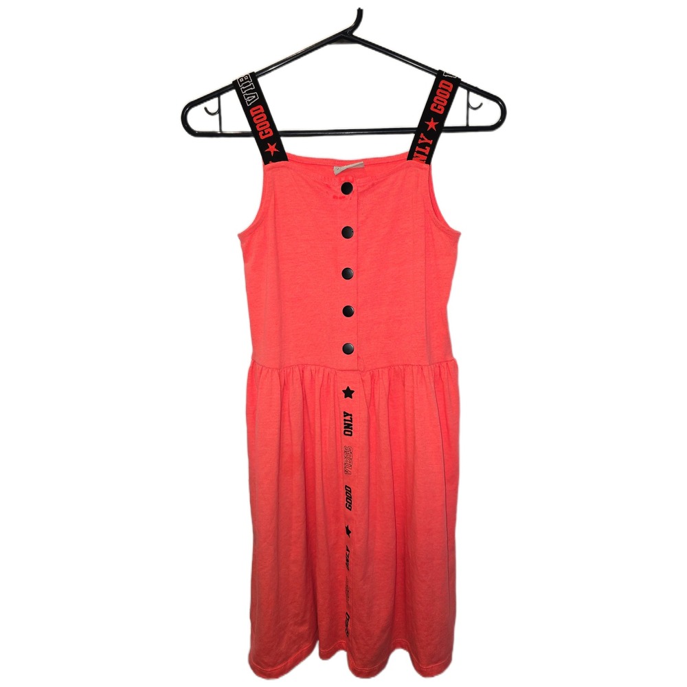LC Waikiki Girls Coral Pink Good‎ Vibes Only Logo Strap Dress Size 11-12Y